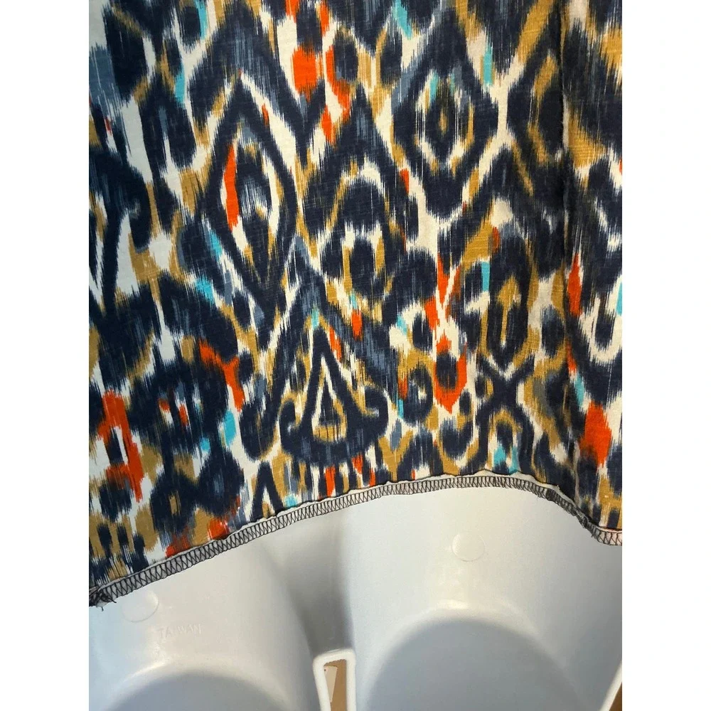Denim & Company Tank Top Womens Large Blue Orange Ikat Scoop Neck Excellent